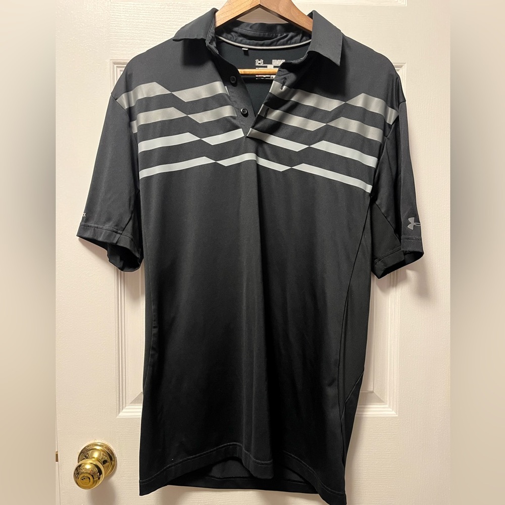 Under Armour Men's Polo Shirt in Black and Gray Stripes